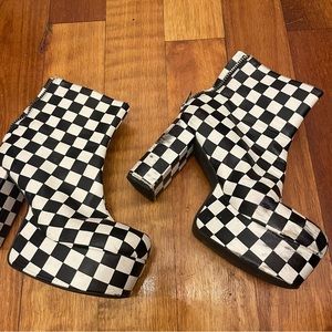 Dolls Kill checkered platform boots